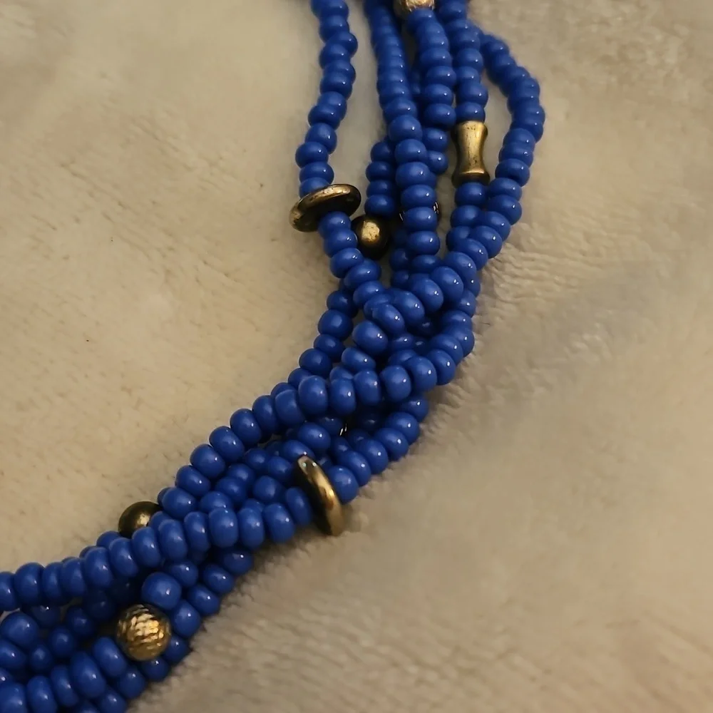 Vintage Estate Ethnic Cornflower Blue Multi-strand Beaded Necklace
